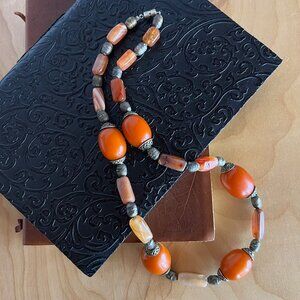 Antique Carnelian Orange Agate Large Beaded Necklace